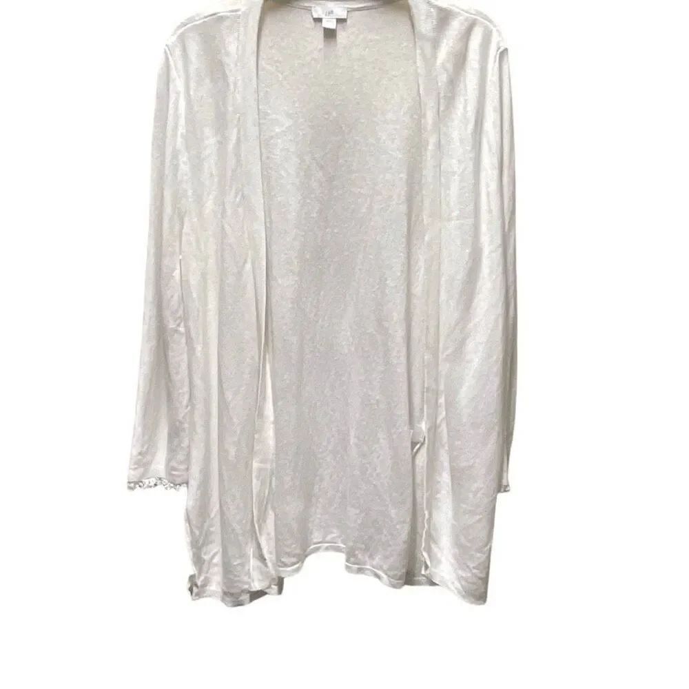 J.Jill linen cotton size M open cardigan fringe cuffs